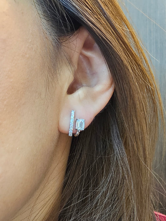 Emerald Cut with round side way earring