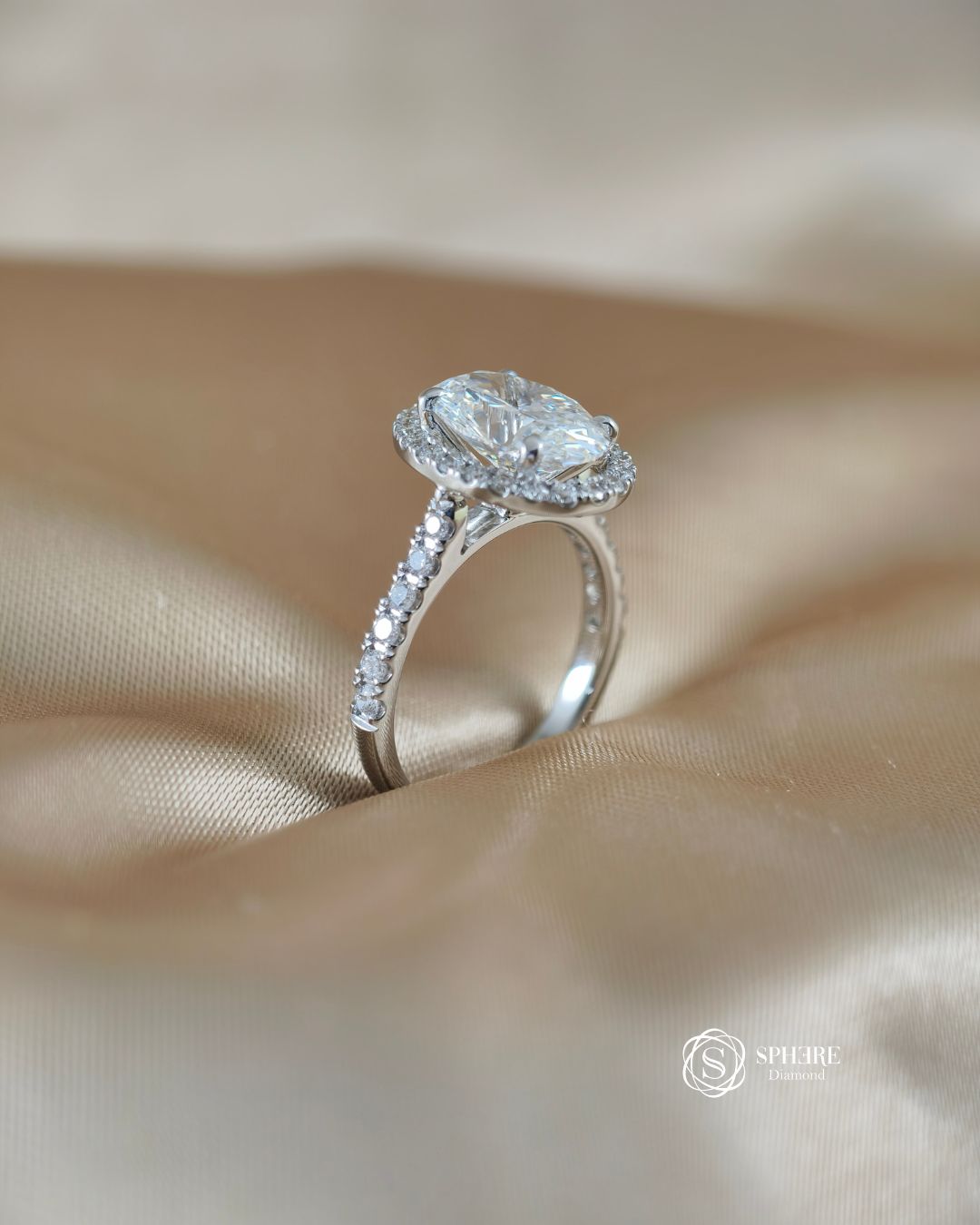 Oval Halo Diamond Ring With Pave Band