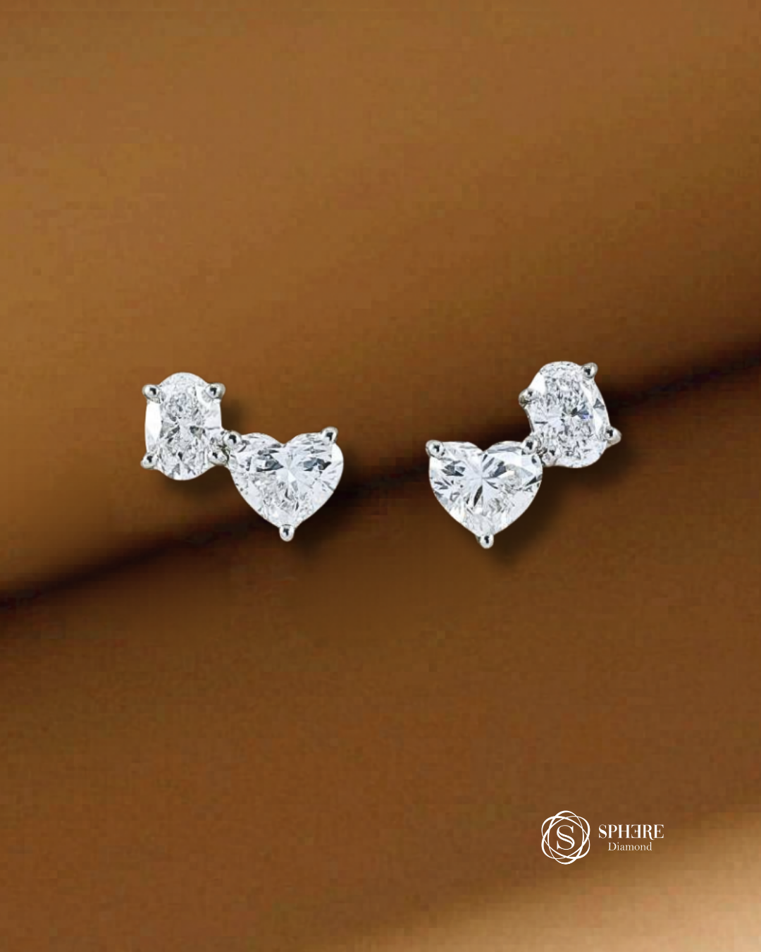 Étoile Oval and Heart Cut Lab Grown Diamond Stud Earrings in White Gold Sphere Diamond Bangkok