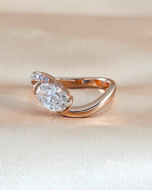Oval Cut Diamond Curve Half Pave Ring