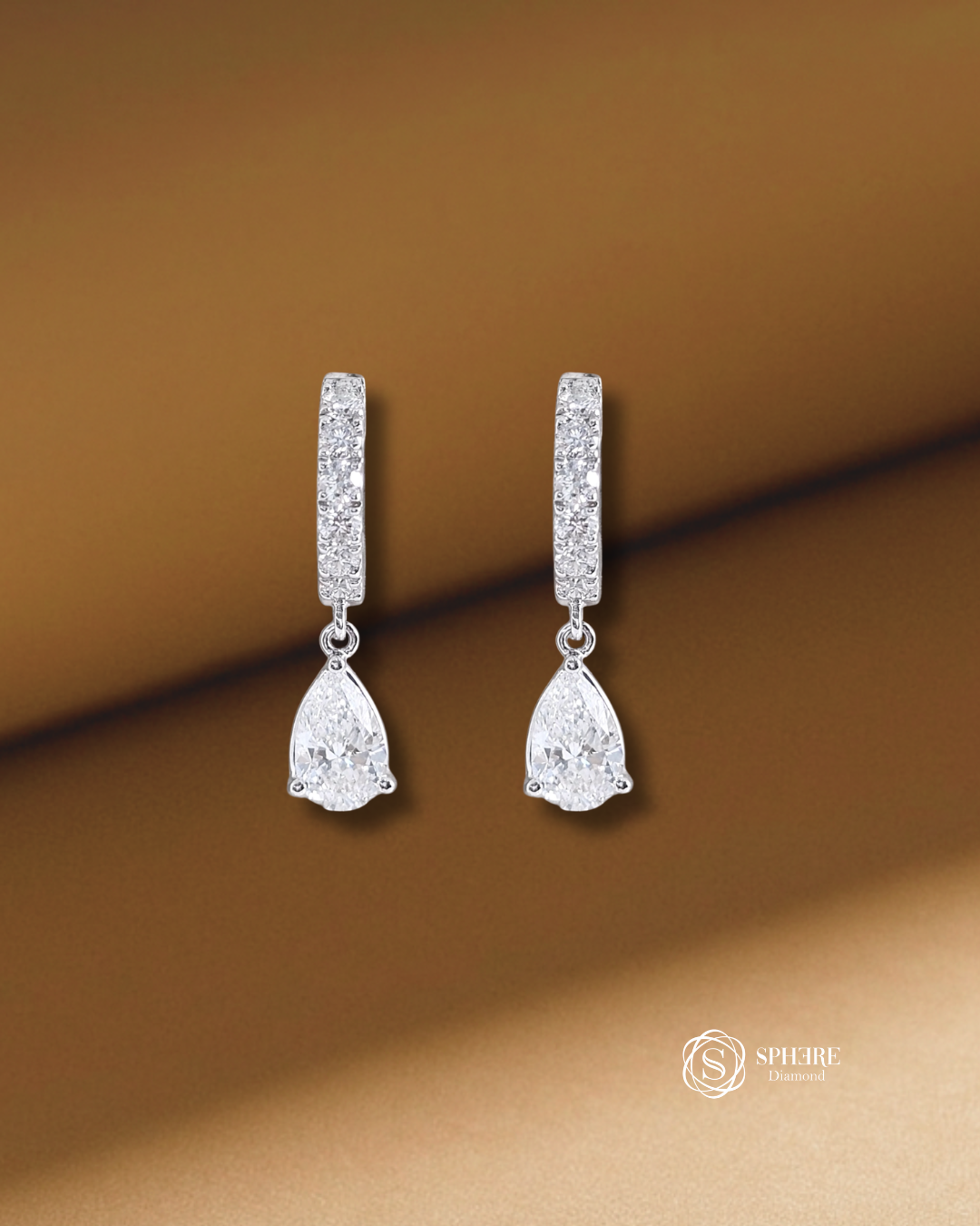 Élan Pear Drop Pavé Bar Lab Grown Diamond Earrings in White Gold Sphere Diamond Bangkok