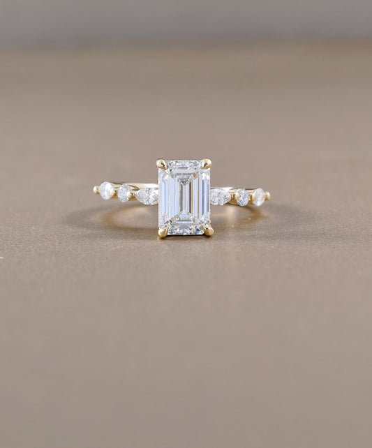 Emerald Cut Lab Grown Diamond Engagement Ring with Mixed Diamond Accents Bangkok