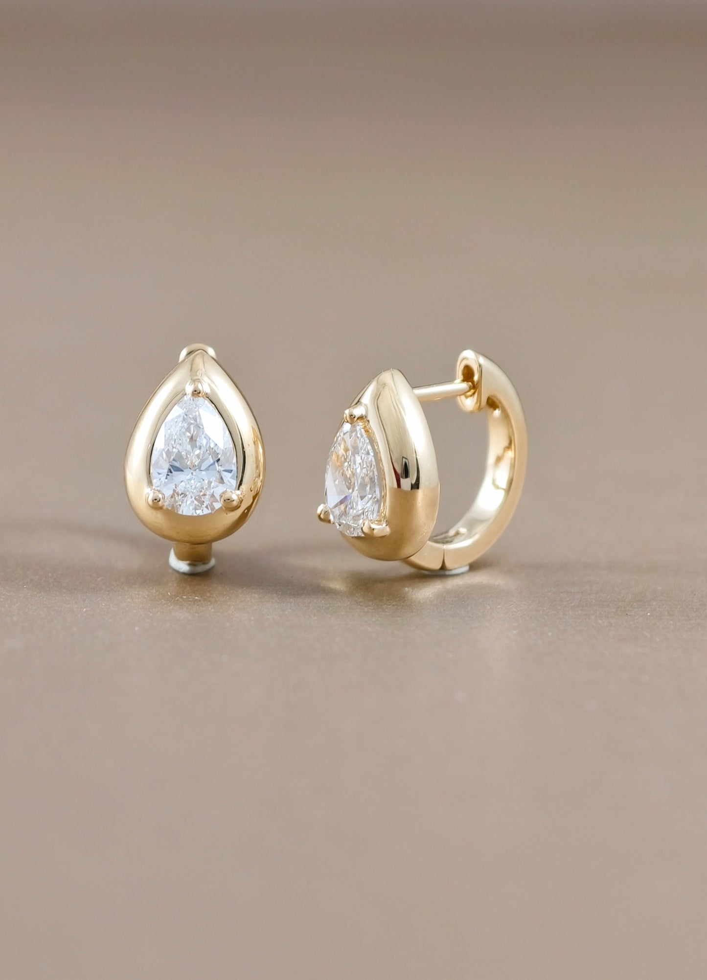 Pear Cut Diamond Bezel Huggie Hoop Earrings| IGI Certified