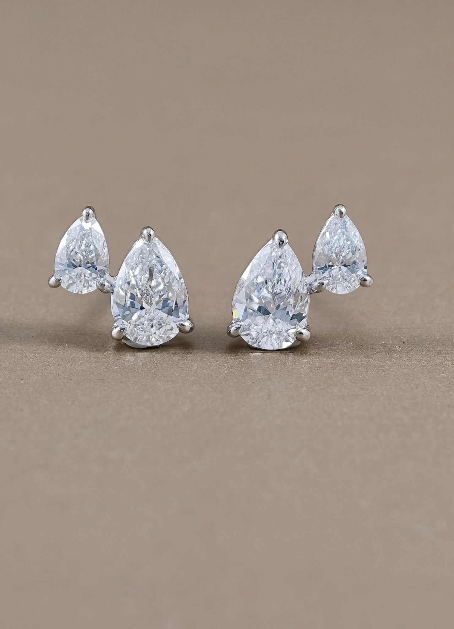 Pear Cut Lab Grown Diamond Stud Earrings in 18K White Gold by Sphere Diamond Bangkok Thailand