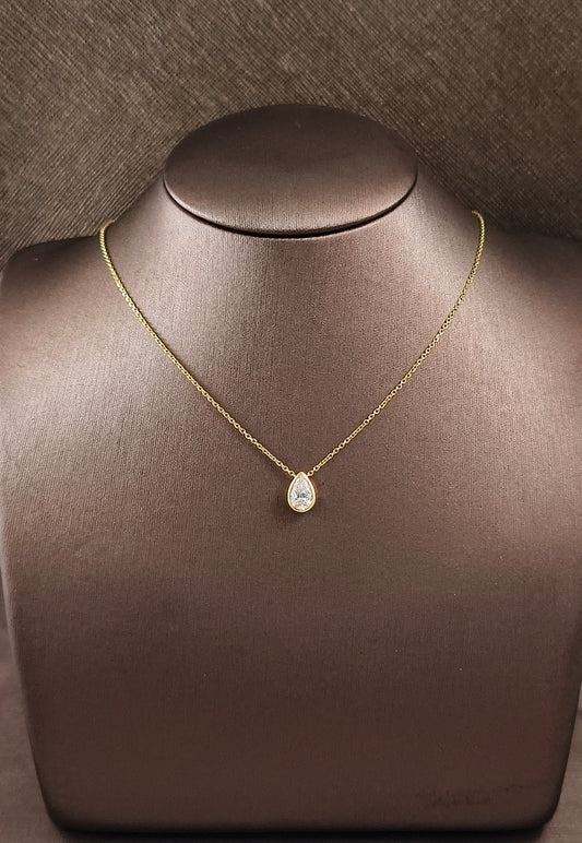 Pear Cut Lab Grown Diamond Yellow Gold Bezel Pendant Necklace