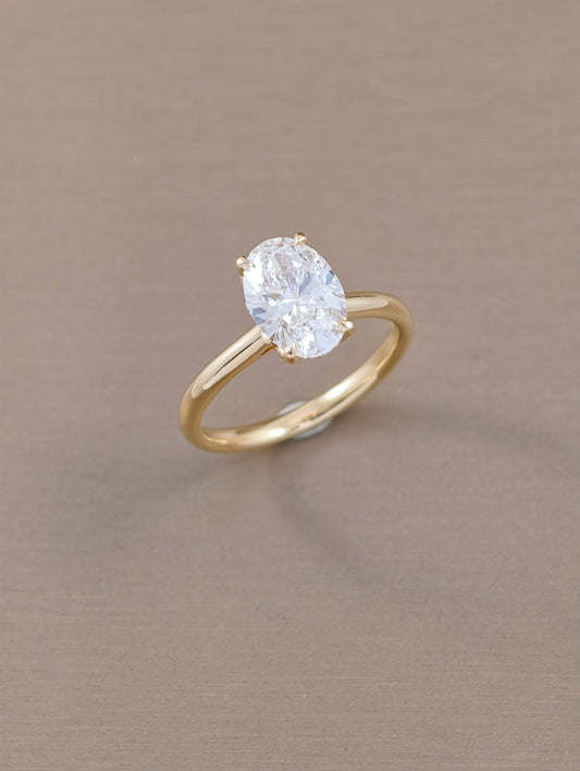 Oval Lab Grown Diamond Engagement Ring Yellow Gold Tulip Cathedral Setting