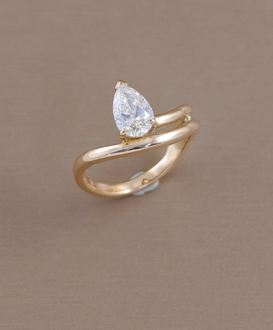 Pear Double Curved Lab Grown Diamond Engagement Ring in Pink Gold