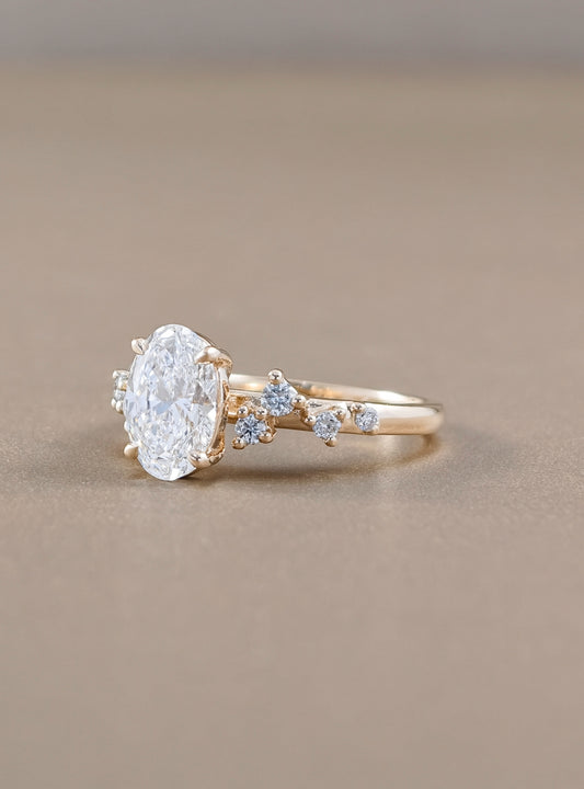 Roselle Oval Cut Side Stone Lab Grown Diamond Engagement Ring Sphere Diamond Bangkok
