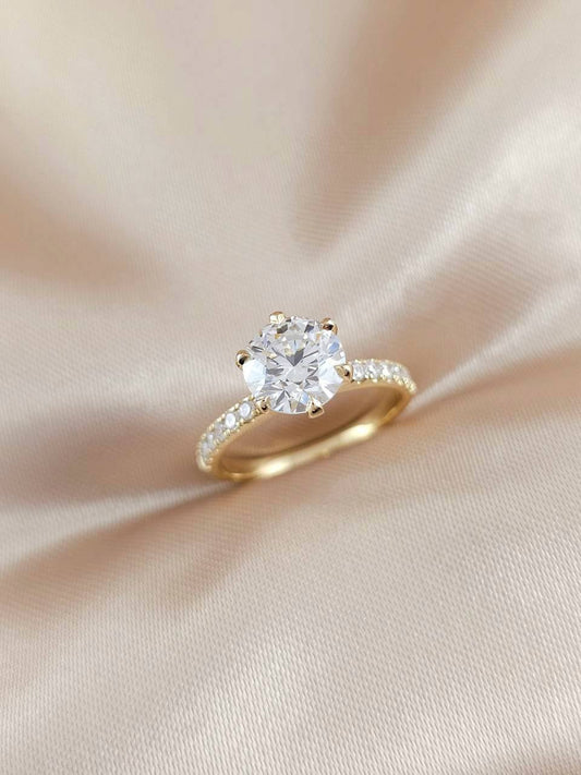 Round Brilliant 6 Prong Engagement Ring with a Pavé Diamond