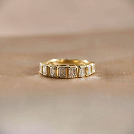 Emerald Cut Half Eternity Bezel Love Ring