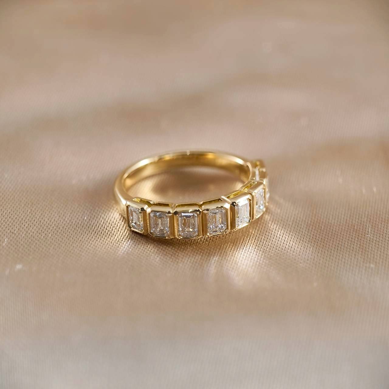 Emerald Cut Half Eternity Bezel Love Ring