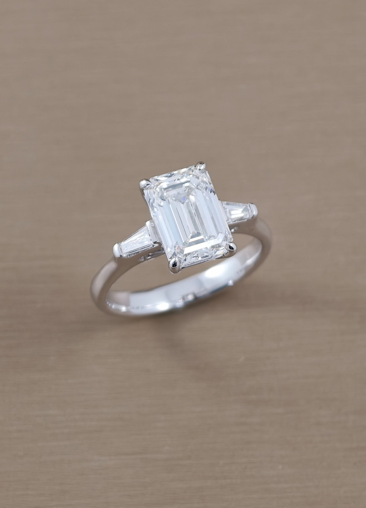 Emerald Cut Three-Stone Lab Grown Diamond Engagement Ring Bangkok Thailand