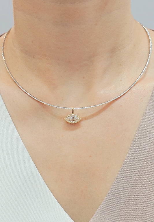 Marquise Cut Lab Grown Diamond Yellow Gold Bezel Pendant Necklace by Sphere Diamond Bangkok