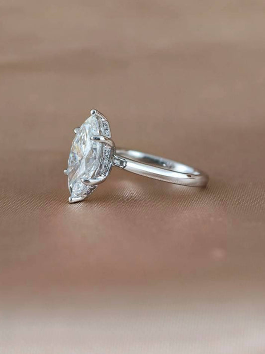 Marquise Solitaire hidden halo Lab grown diamond Ring