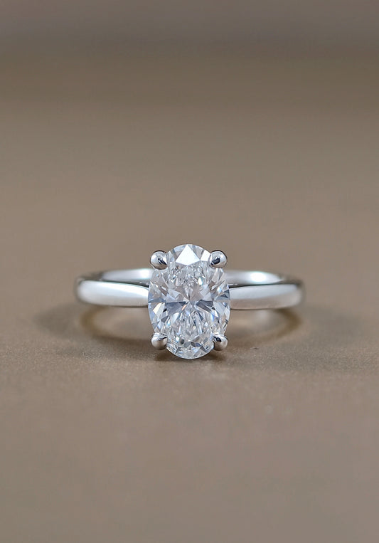 Oval solitaire V shape Cathedral lab grown diamond ring
