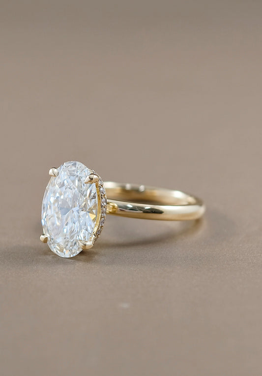 Oval solitaire Classic with hidden halo lab grown diamond engagement ring