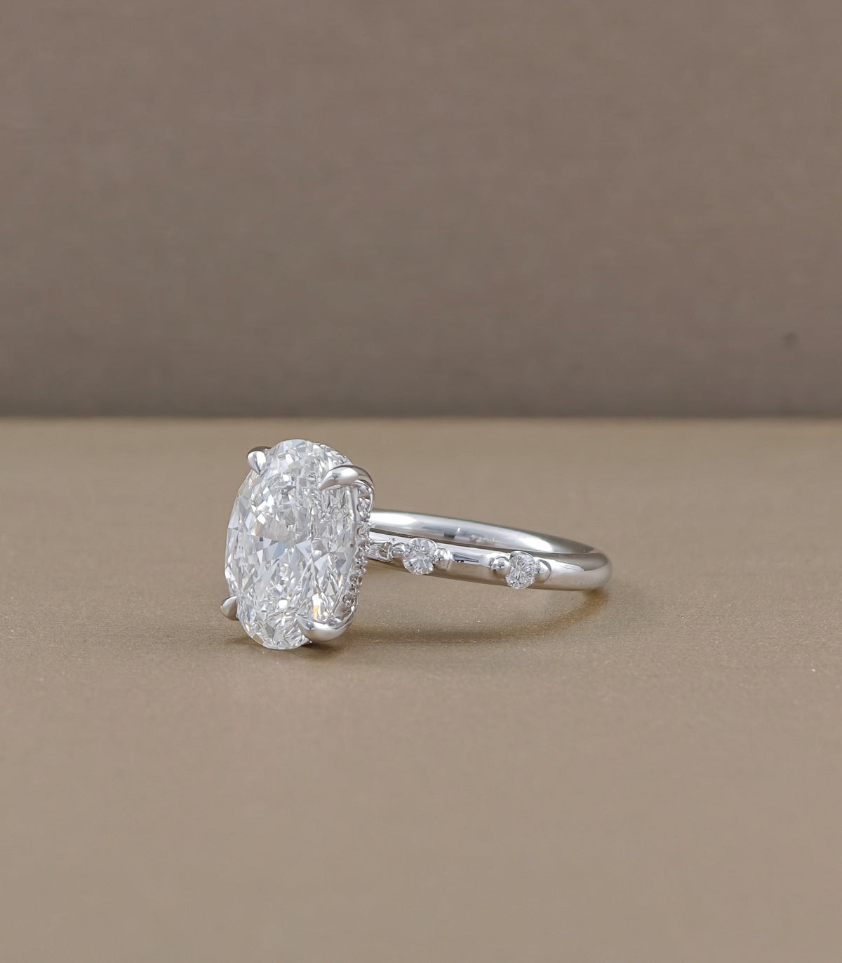 Oval Dot Hidden Halo Lab Grown Diamond Engagement Ring