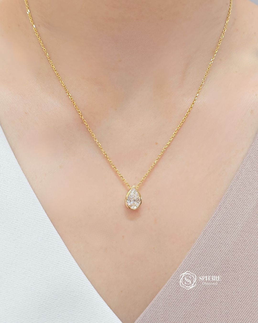 Pear cut Diamond Yellow Bezel Pendant Necklace