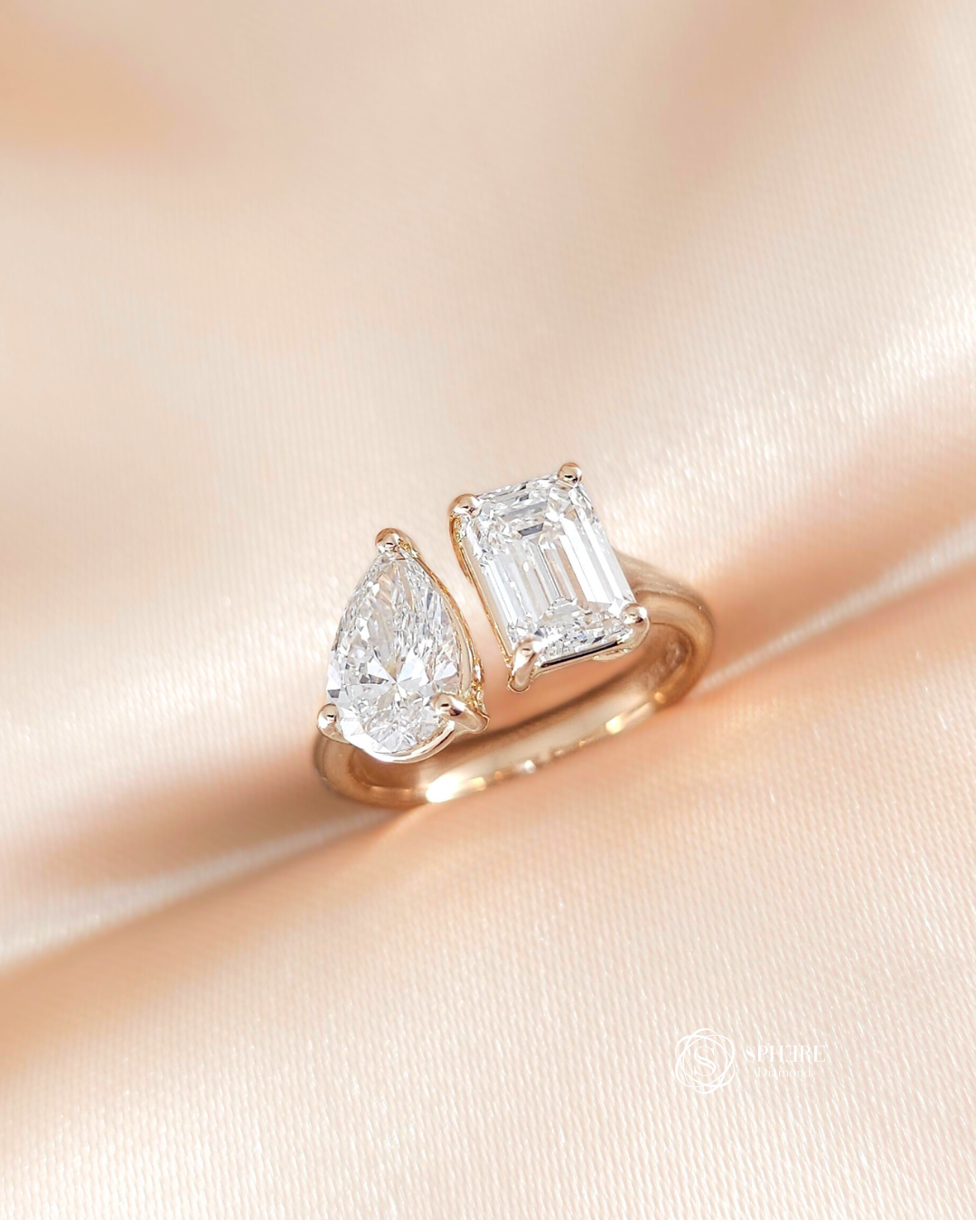Pear cut and Emerald cut Diamond Cuff Ring