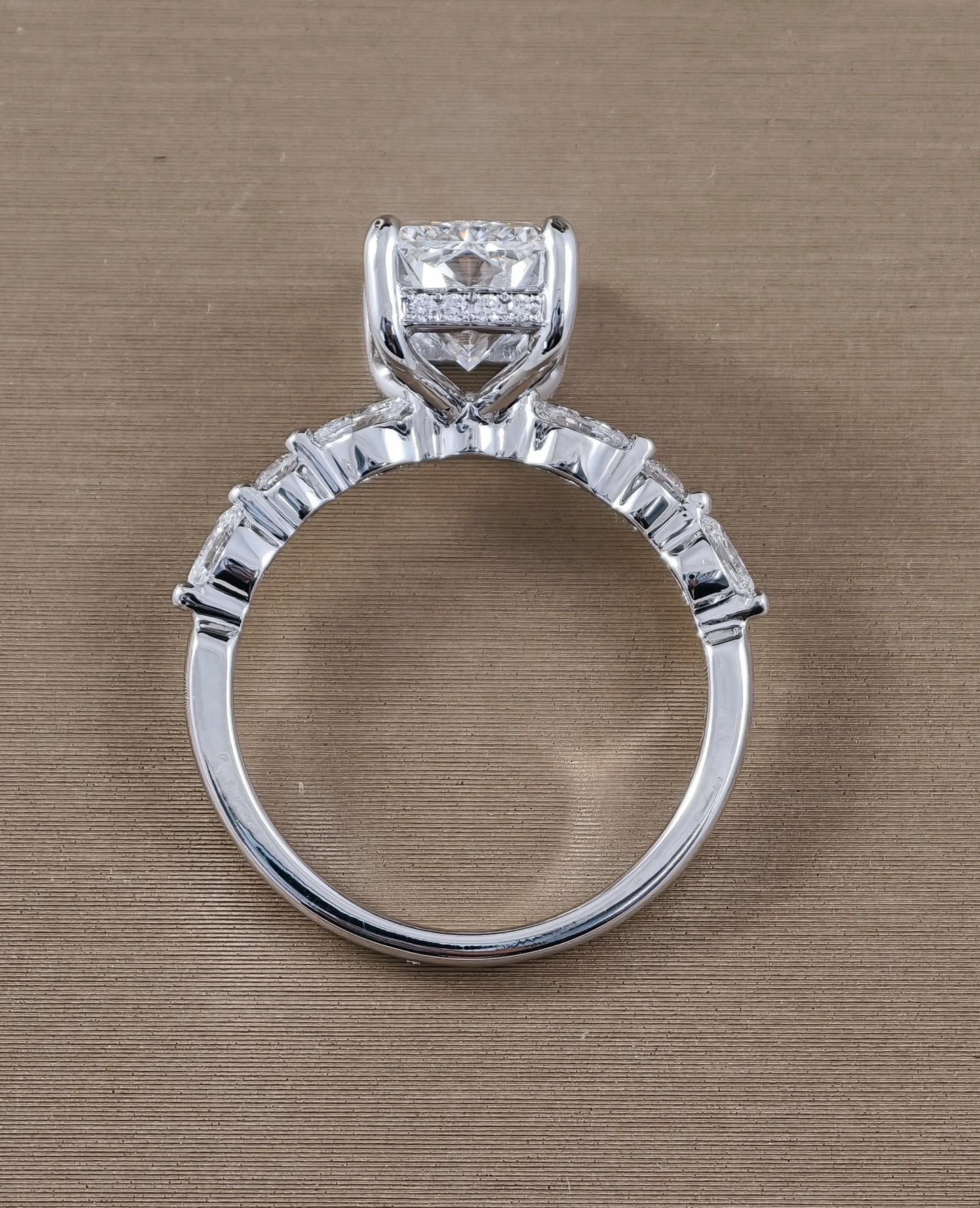 Aria Radiant Cut Lab Grown Diamond Marquise Accent Engagement Ring by Sphere Diamond Bangkok Thailand