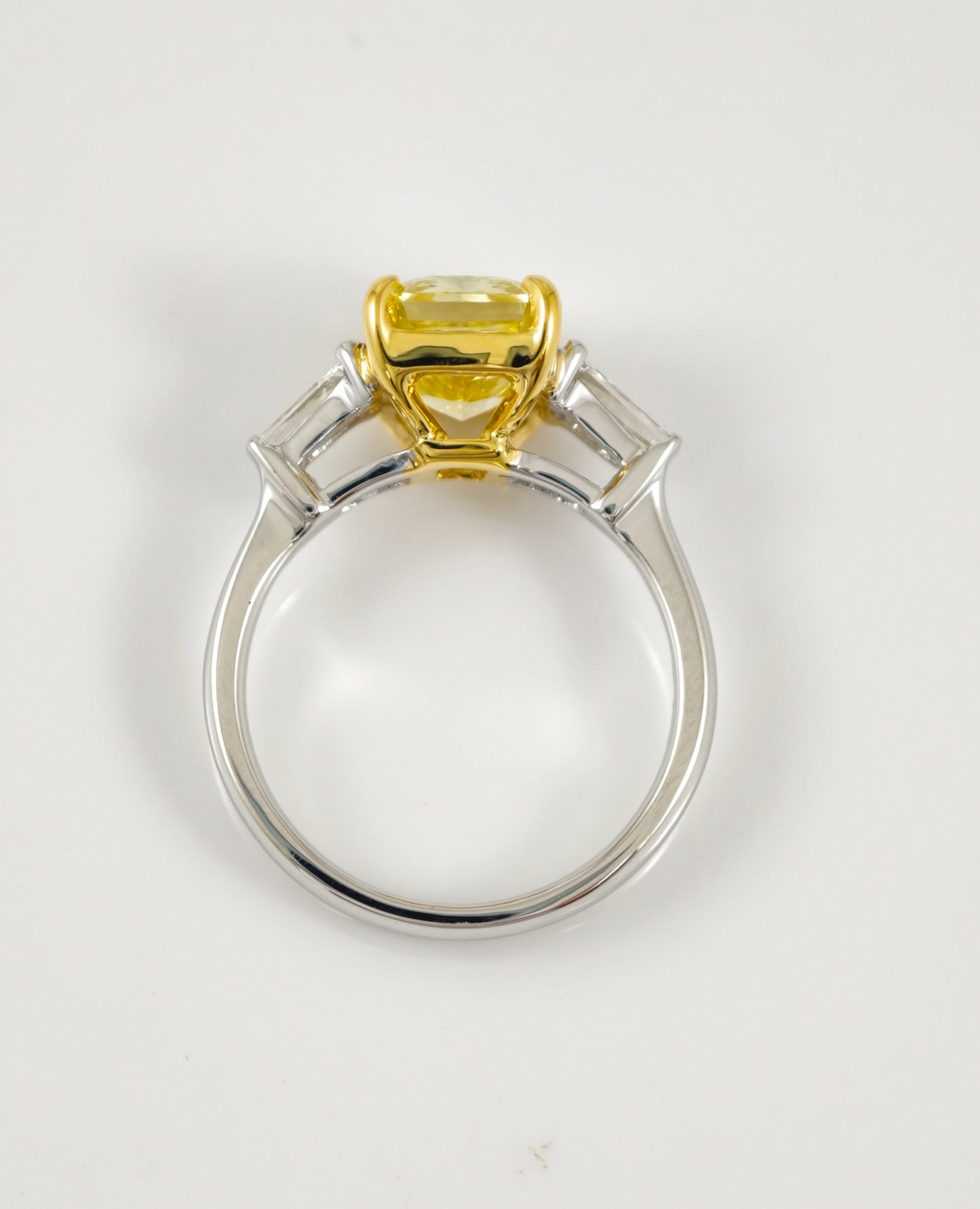 Fancy Yellow Radiant Cut Lab Grown Diamond Engagement Ring with Tapered Baguettes | IGI Certified