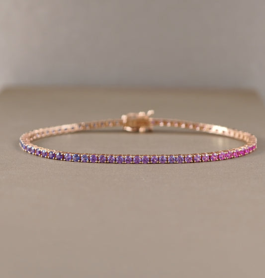 Pink to Blue sapphire ombre tennis bracelet