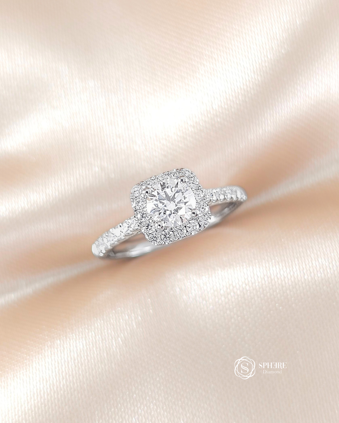 Round Diamond Cushion Halo with Pave Setting