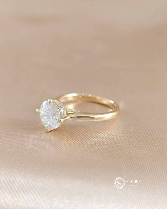 Side Profile of Aurielle Round Lab Grown Diamond Solitaire Ring with Hidden Halo | Sphere Diamond Bangkok