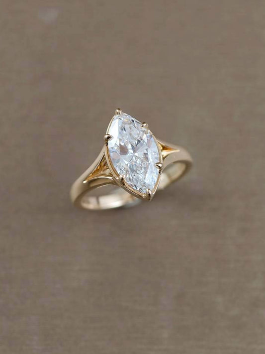 Elegant Marquise Lab Grown Diamond Bezel Split Shank Engagement Ring with IGI Certified Diamond | Sphere Diamond Thailand