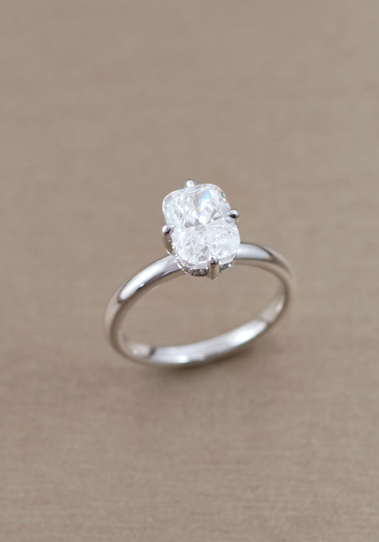 Angled view of Celeste cushion cut lab grown diamond solitaire engagement ring featuring an IGI certified diamond by Sphere Diamond Thailand