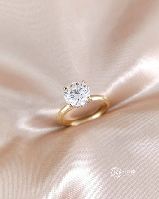 Luxury Celeste Hidden Halo Round Lab Grown Diamond Engagement Ring in 18K Yellow Gold with IGI Certified diamond