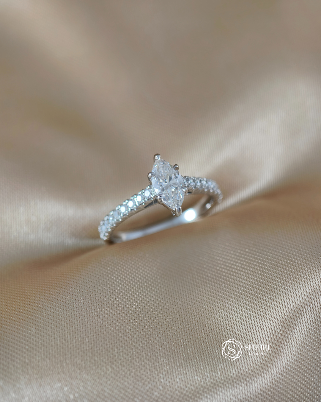 Luxury Marquise Pavé Lab Grown Diamond Ring with Cathedral Setting in 18K White Gold