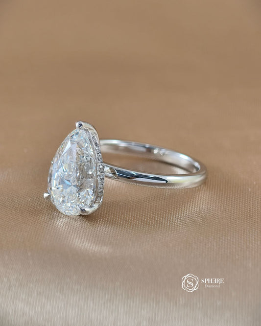 Pear Lab Grown Diamond Hidden Halo Solitaire Engagement Ring Side View in Bangkok | Sphere Diamond