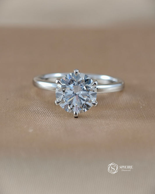 Celeste Round Lab Grown Diamond Cathedral Solitaire Engagement Ring with Hidden Wrap in 18K White Gold | IGI Certified | Sphere Diamond Bangkok