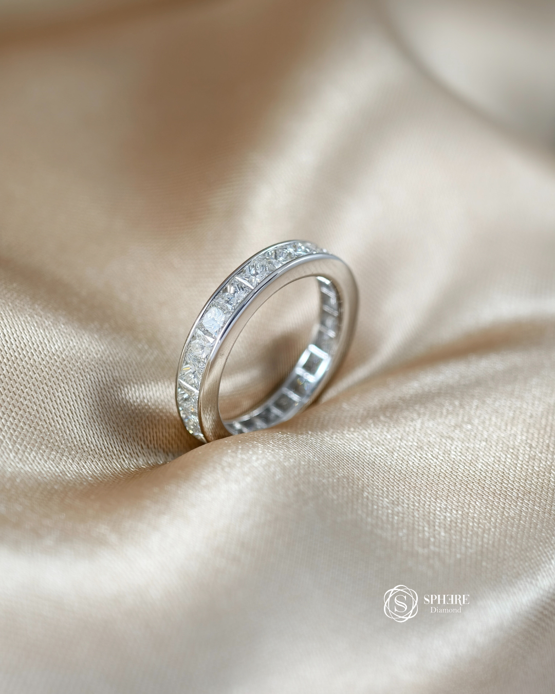 Classic Princess Channel Lab Grown Diamond Wedding Ring Angle View | IGI Certified Engagement Ring Bangkok