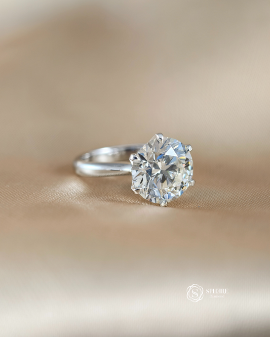 Side view of Classic Round Lab Grown Diamond Solitaire Engagement Ring featuring secure 6-Prong Setting and IGI Certified Lab Grown Diamond