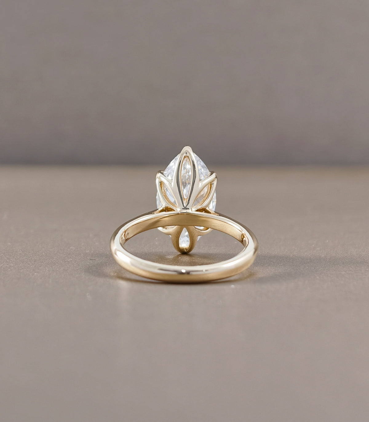Marquise Tulip Solitaire Engagement Ring in Yellow Gold Rear View