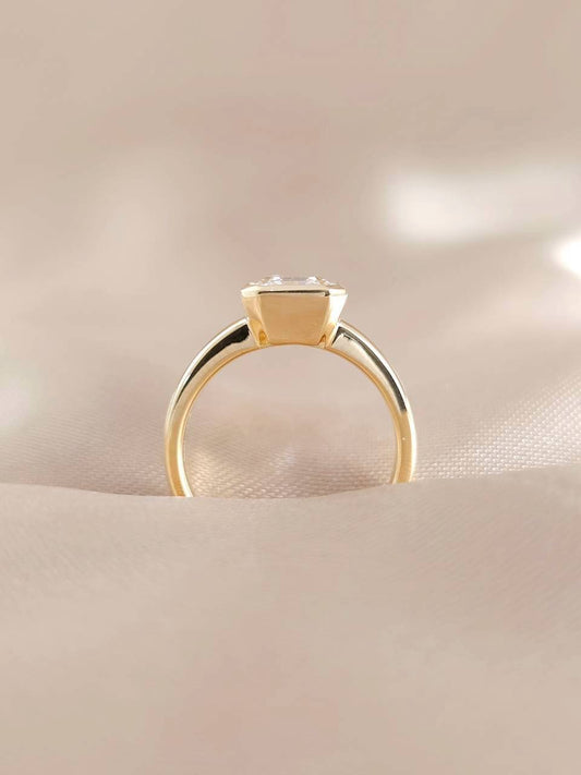 Side View Asscher Lab Grown Diamond Bezel Engagement Ring in Bangkok | Sphere Diamond