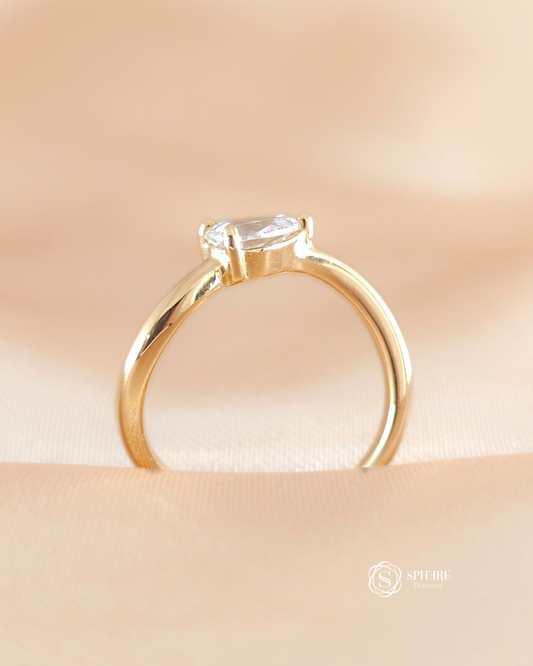 Back profile of Elara pear lab grown diamond engagement ring in 18K yellow gold