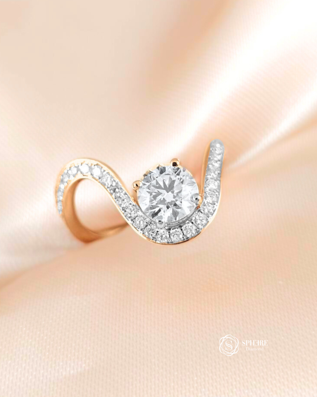 Round IGI certified lab grown diamond swirl engagement ring by Sphere Diamond Bangkok