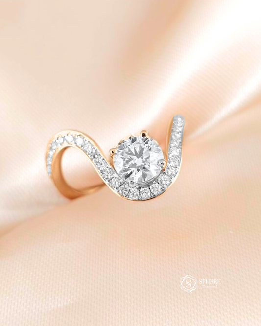 Round IGI certified lab grown diamond swirl engagement ring by Sphere Diamond Bangkok