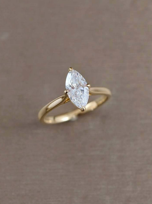 Elegant Marquise Solitaire Lab Grown Diamond Ring handcrafted in 18K Yellow Gold by Sphere Diamond Thailand