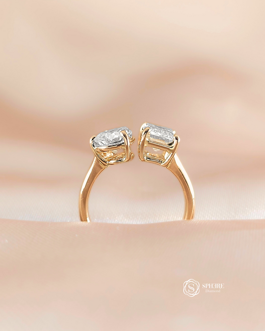 Side profile of Harmony Pear & Emerald Lab Grown Diamond Open Cuff Engagement Ring handcrafted in 18K Gold with IGI Certified Diamonds