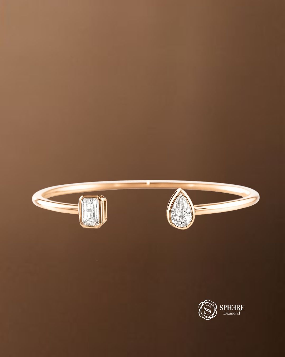 Emerald Pear duo lab grown Diamond Bangle
