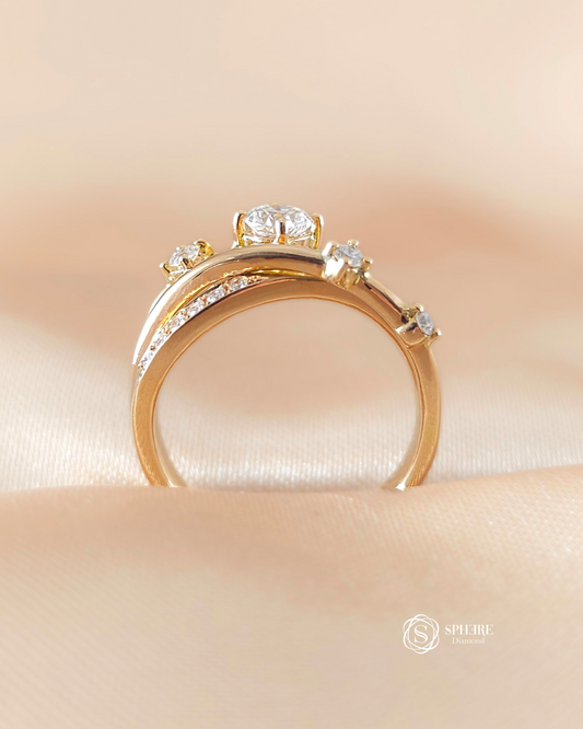 Side view of Loren Round Lab Grown Diamond Twist Pavé Engagement Ring featuring an IGI Certified Lab Grown Diamond and elegant twisted band