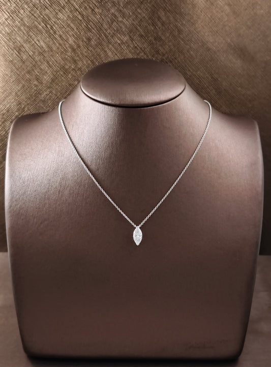 Marquise Cut Lab Grown Diamond Floating Pendant Necklace in White Gold