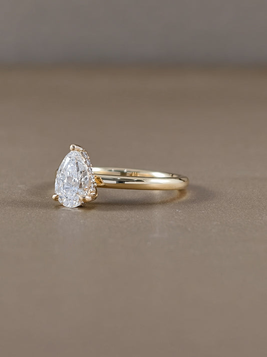 Pear Cut Lab Grown Diamond Ring in 18K Yellow Gold Sphere Diamond