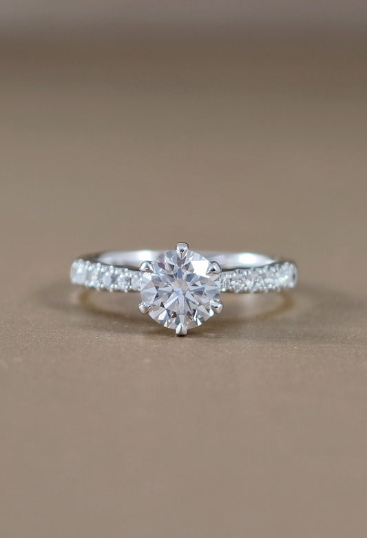 Six-Prong Lab Grown Diamond Engagement Ring with Pavé Band Bangkok