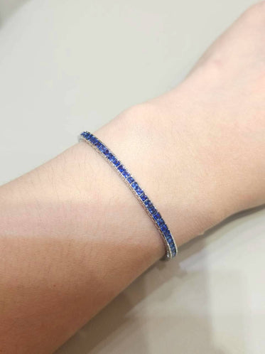 Princess cut blue sapphire tennis bracelet