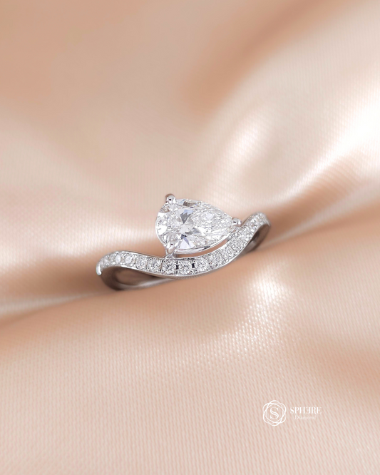 Pear Lab Grown Diamond Curved Pavé Engagement Ring IGI Certified Bangkok | Sphere Diamond